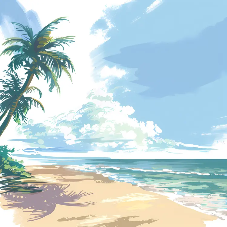Sunny Beach with Palm Trees