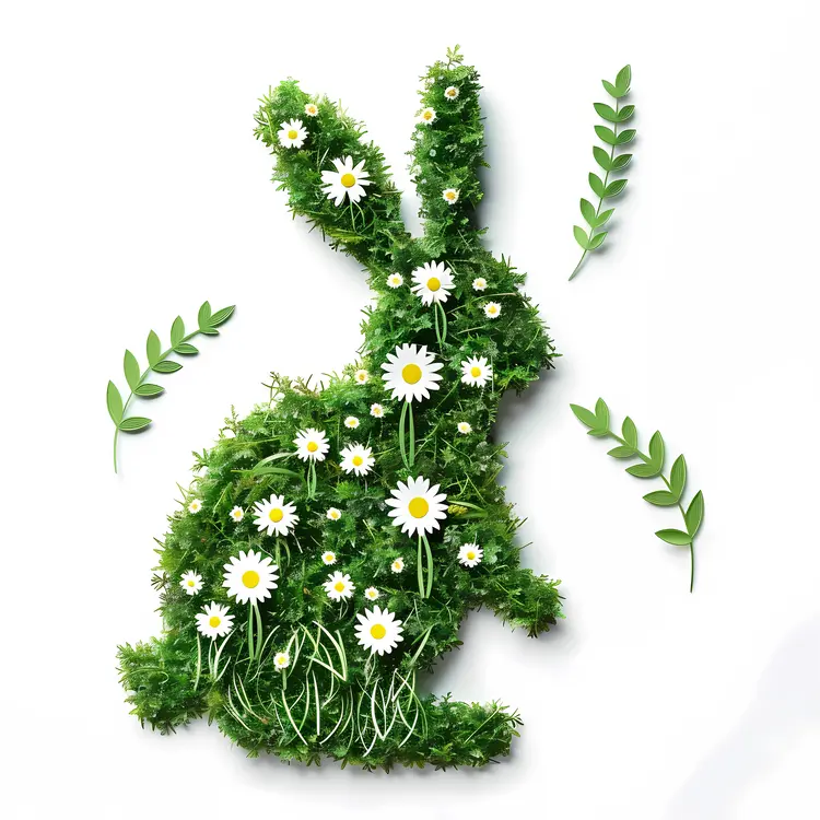 Green Bunny with Daisies