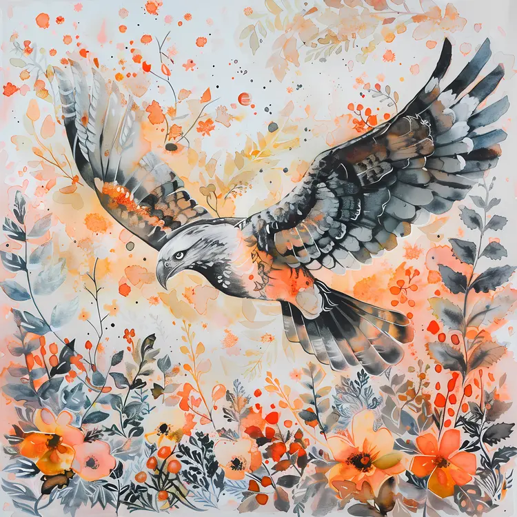 Eagle Flying Among Flowers