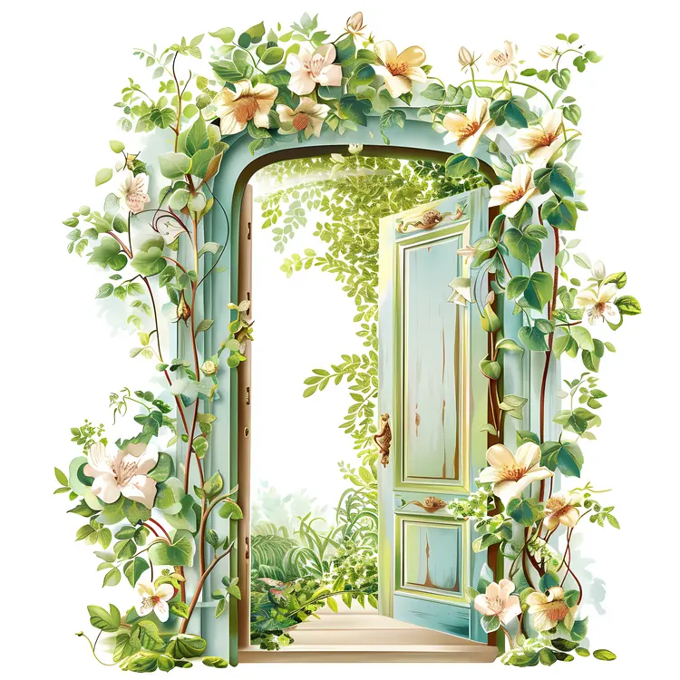 Green Door with Flowers