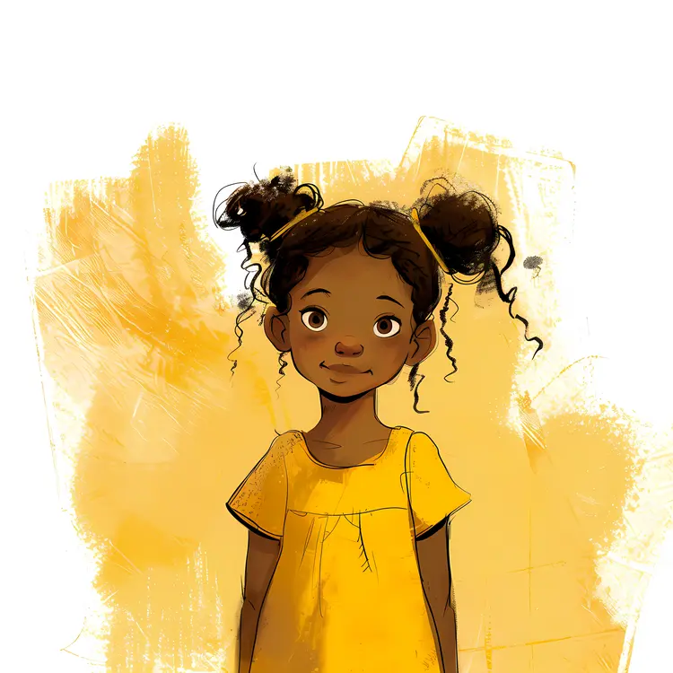 Cute Girl in Yellow Dress with Pigtails