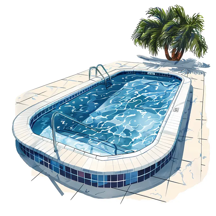 Swimming Pool with Palm Tree Illustration