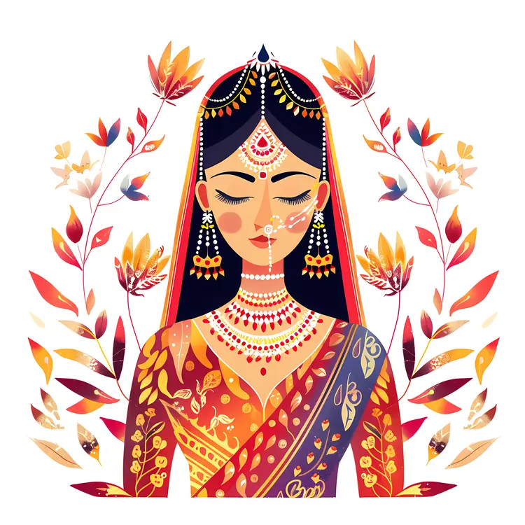 Bride with Floral Background in Indian Attire