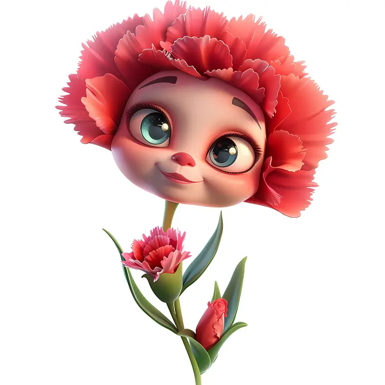 Adorable Red Cartoon Carnation Flower
