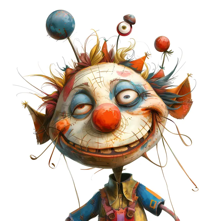 Whimsical Clown with Hat and Balloons