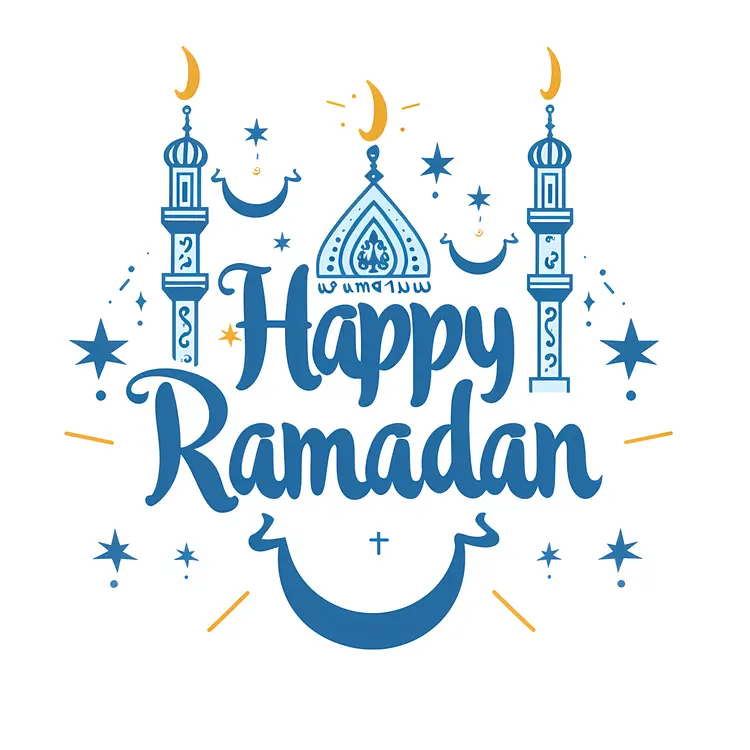 Blue Happy Ramadan with Mosque and Stars