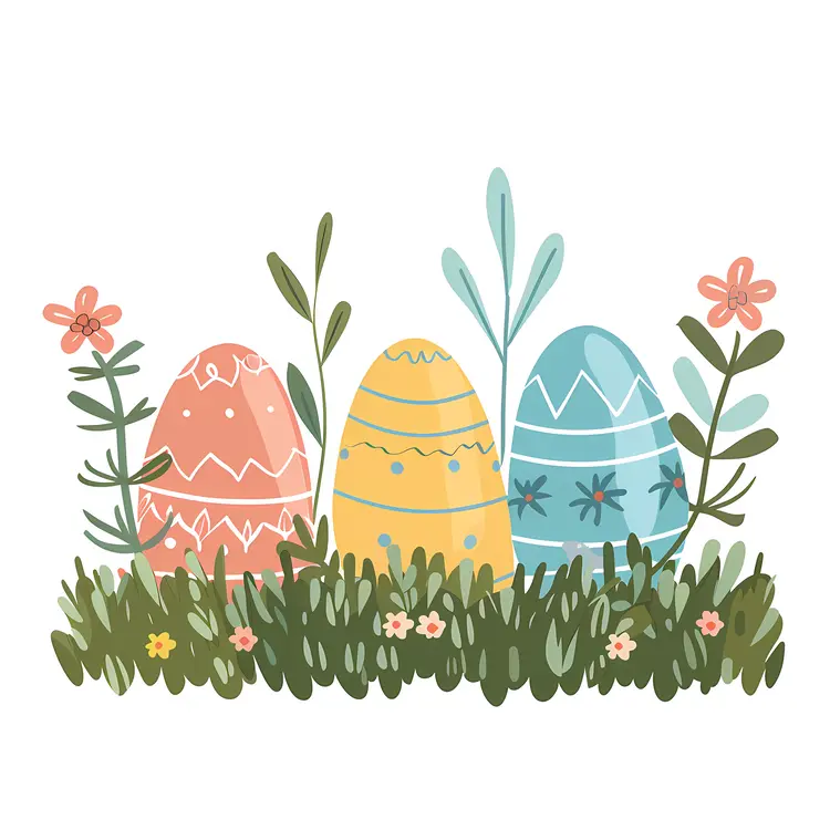 Colorful Easter Eggs in Grass