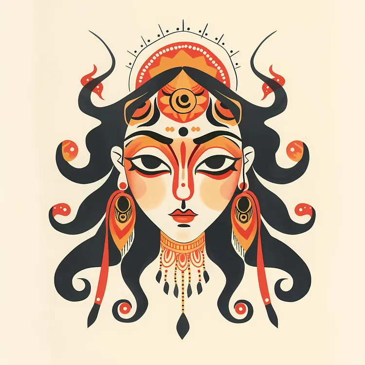 Abstract Stylized Woman Face with Ornamental Design