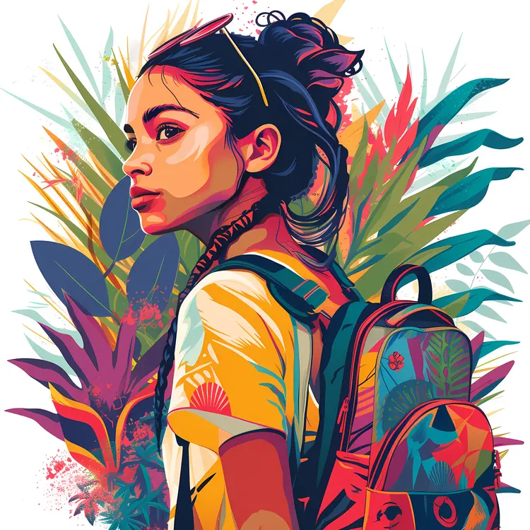Vibrant Girl with Backpack Illustration
