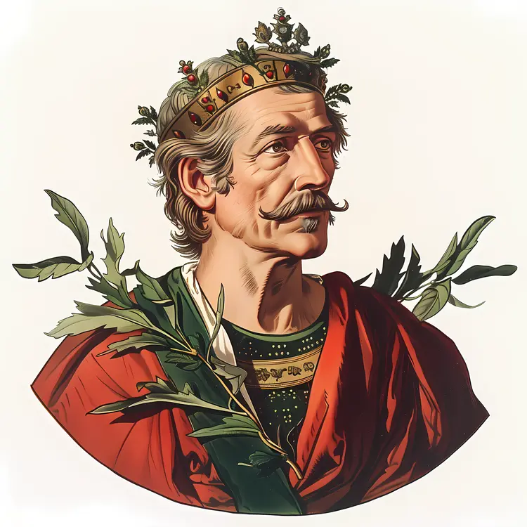 Regal King with Crown and Laurel Wreath