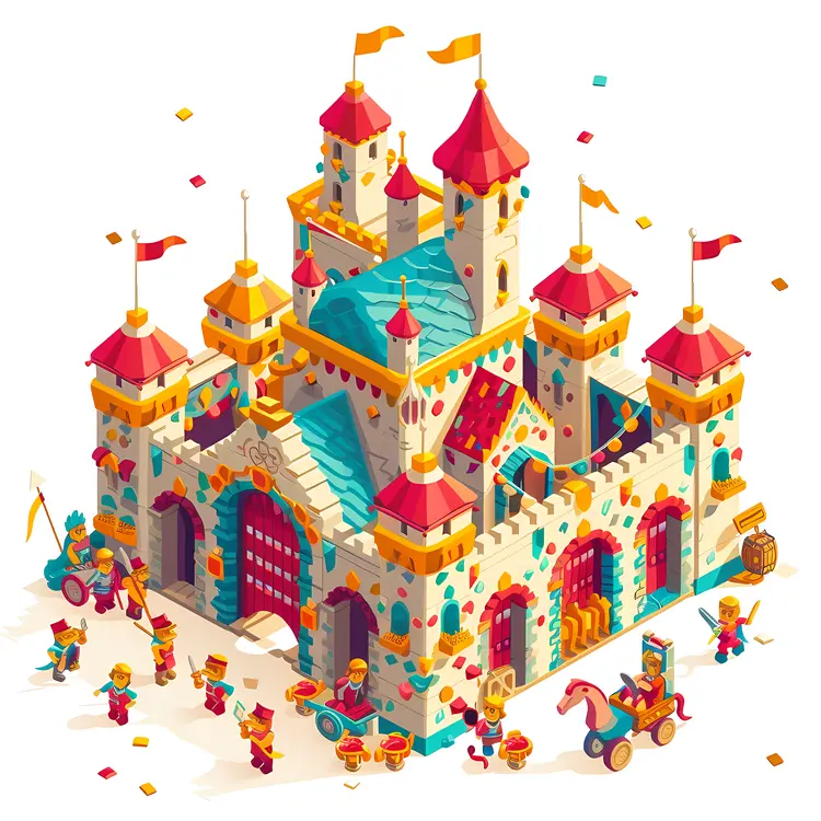 Colorful Castle with Flags and Towers