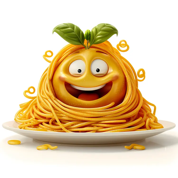 Happy Spaghetti Face with Leaf on Plate