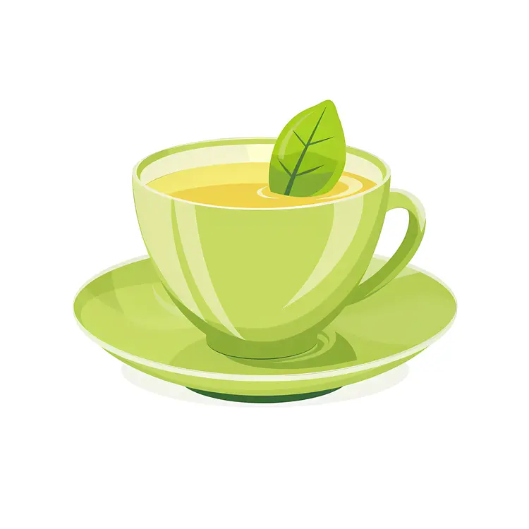 Green Cup with Light Green Tea and Leaves