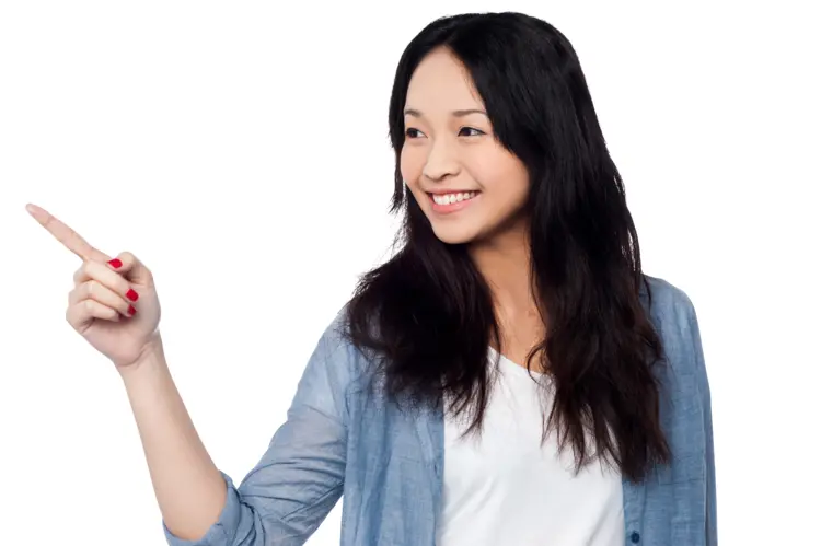 Smiling Woman Pointing to the Side