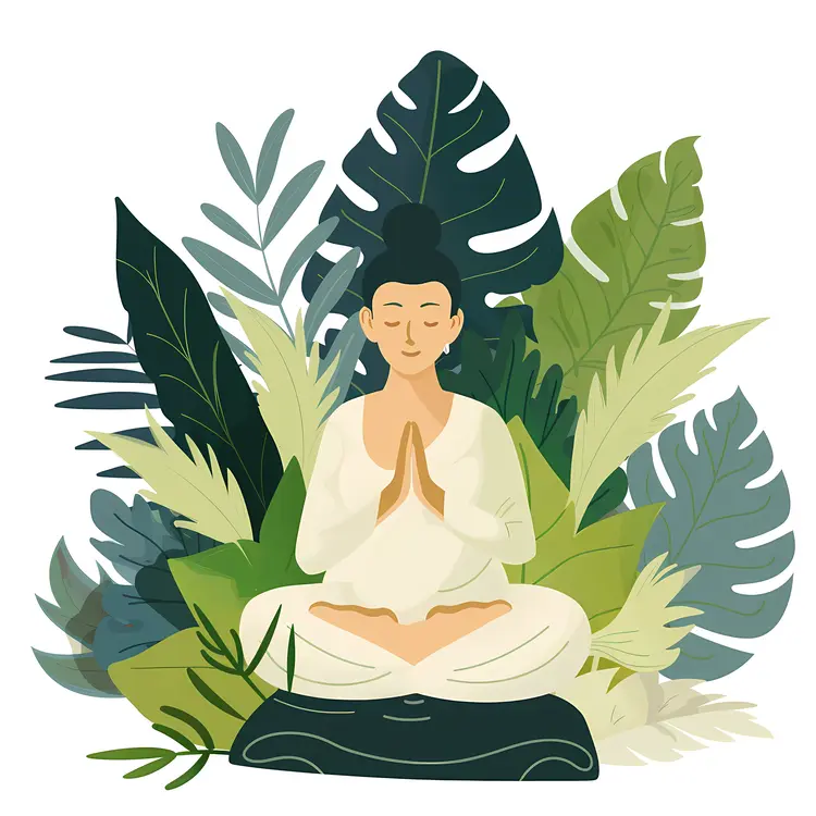 Meditating Person Surrounded by Leaves