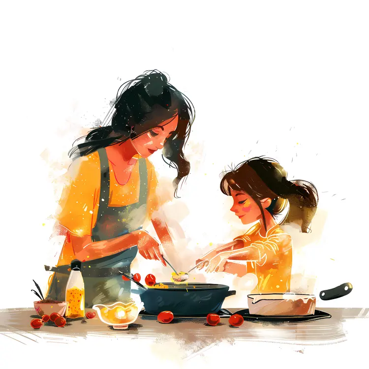 Mother and Daughter Cooking Together