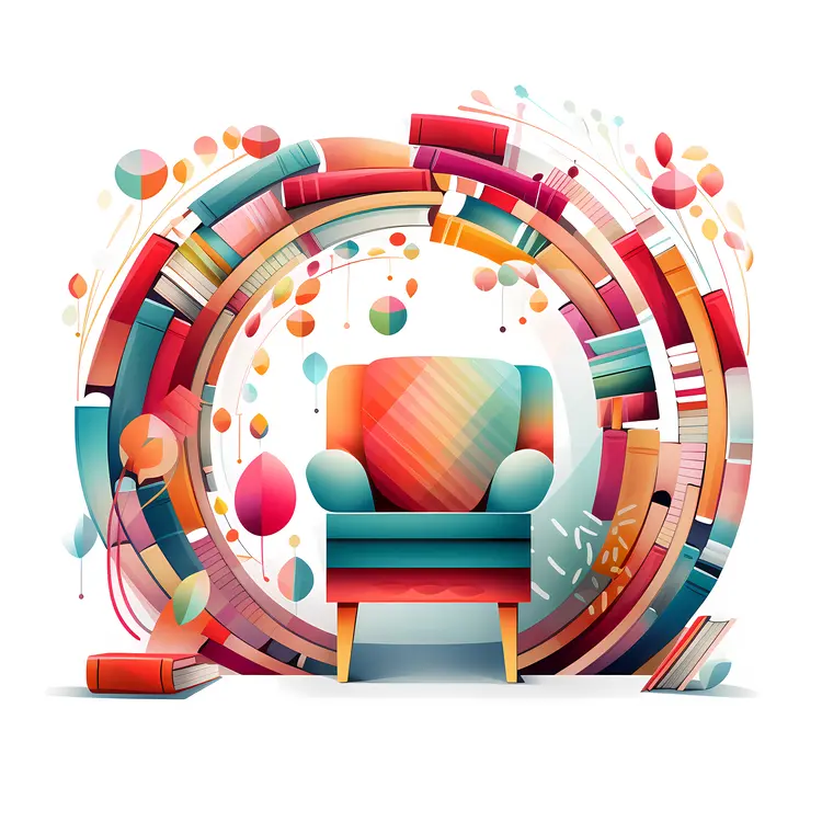 Colorful Bookshelf with Armchair and Books