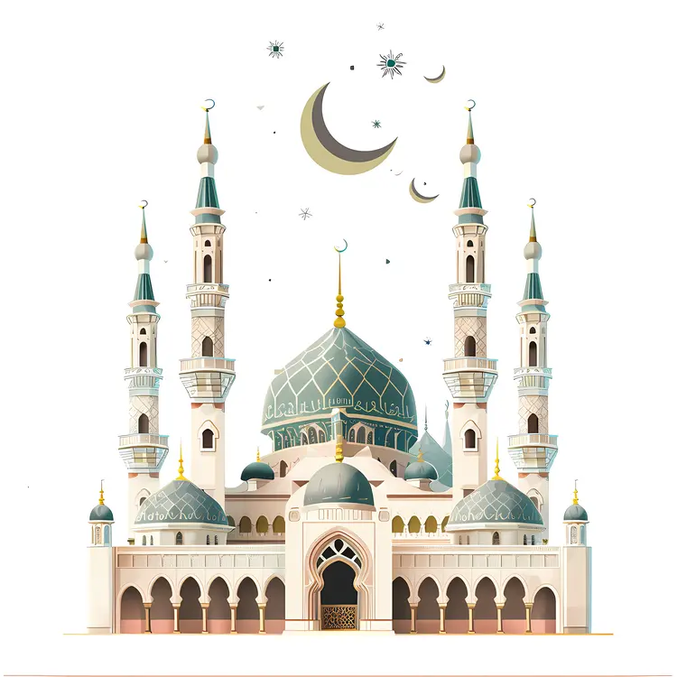 Beautiful Mosque with Crescent Moon