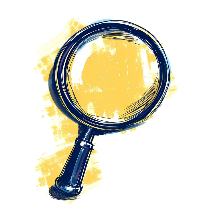 Blue Magnifying Glass with Yellow Brush Strokes