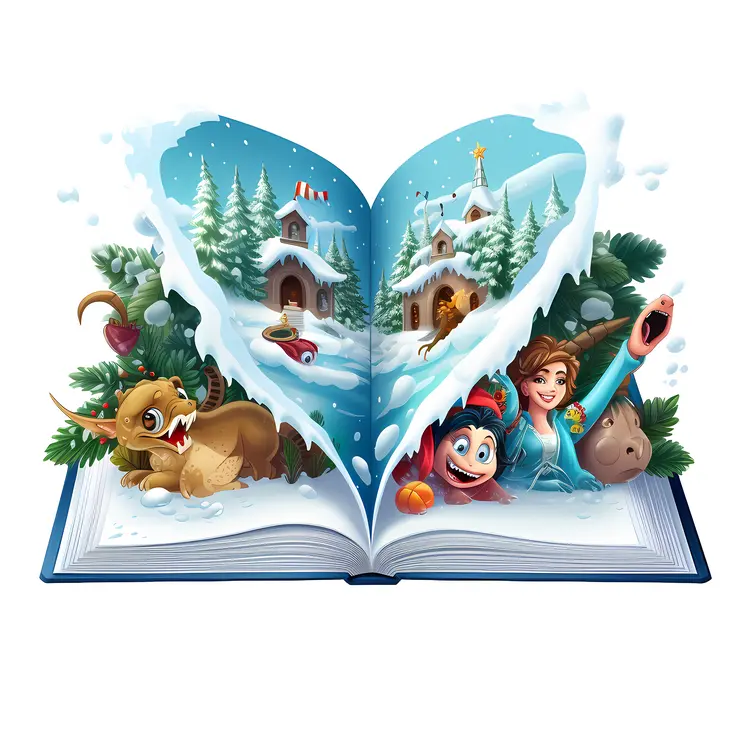 Open Book with Winter Scene