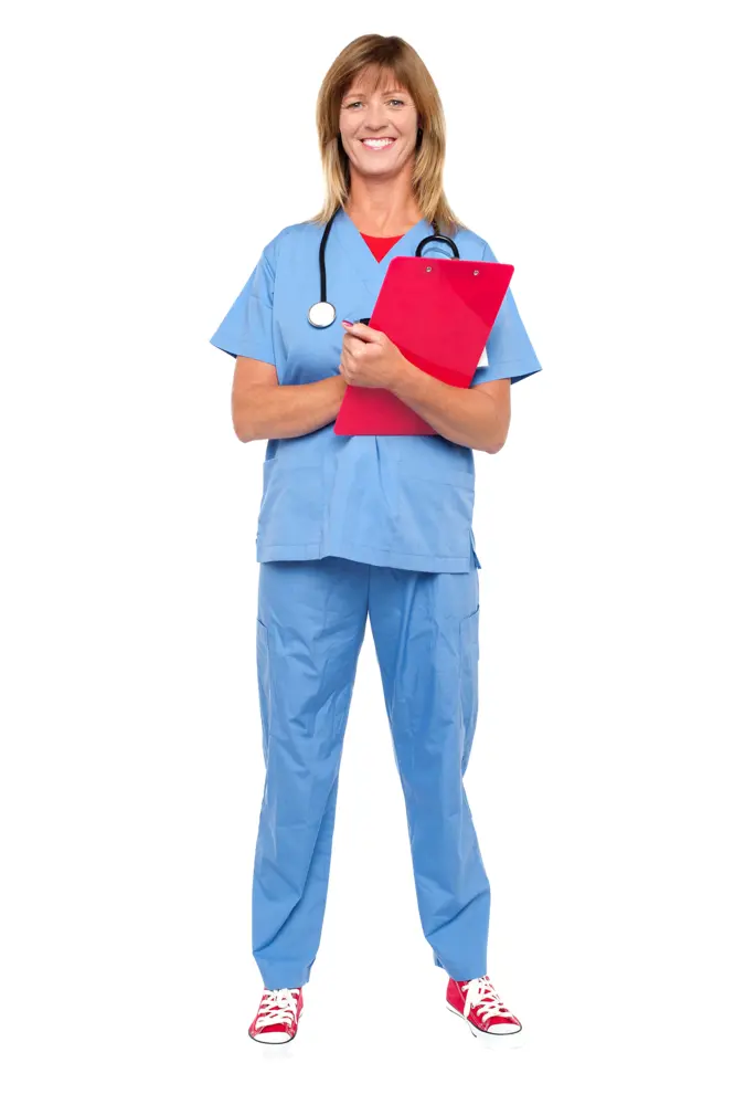 Nurse in Blue Uniform Holding a Clipboard