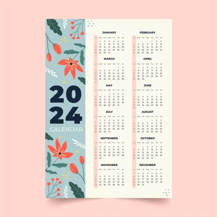 Floral 2024 Calendar with Vertical Layout