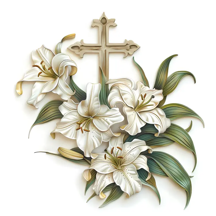 Elegant Cross with Lilies for Good Friday
