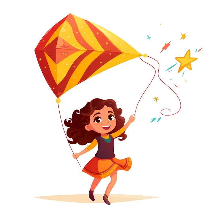 Happy Girl Flying a Kite