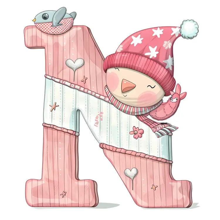 Pink Letter N with Bird