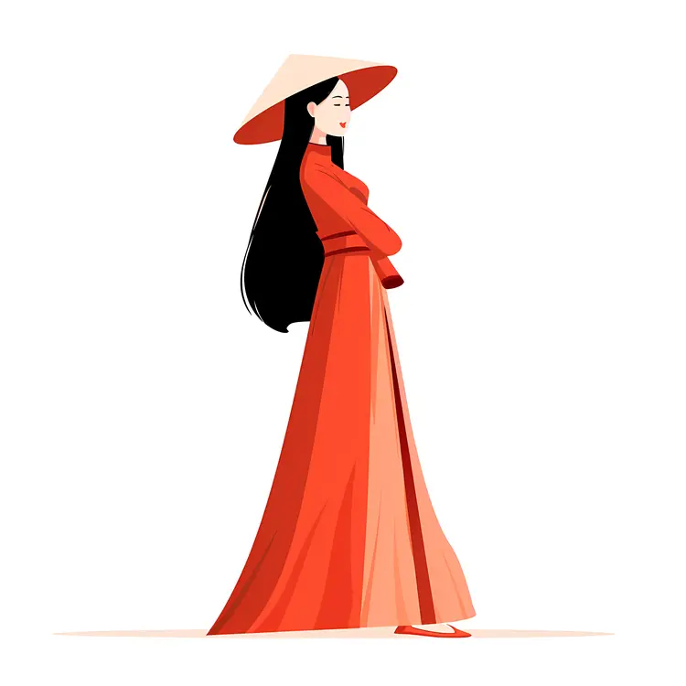 Elegant Woman in Red Dress with Hat