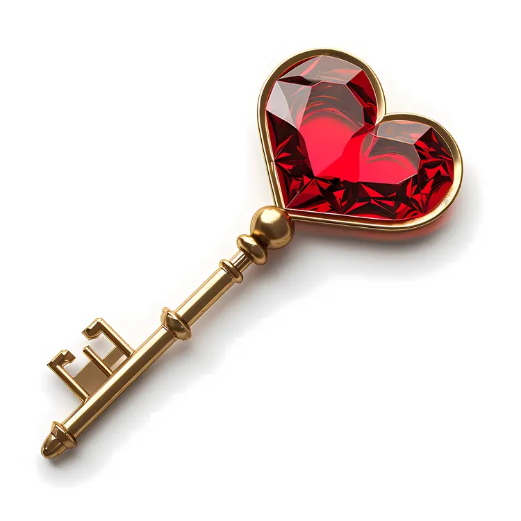 Golden Heart Key with Red Gem for Valentine's Day