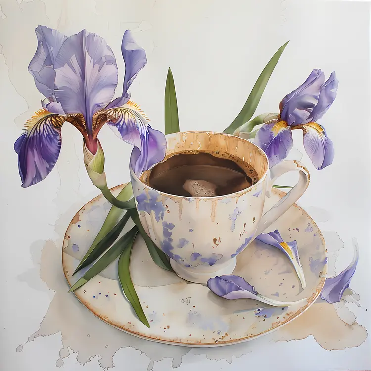 Tea Cup with Artistic Purple Flowers