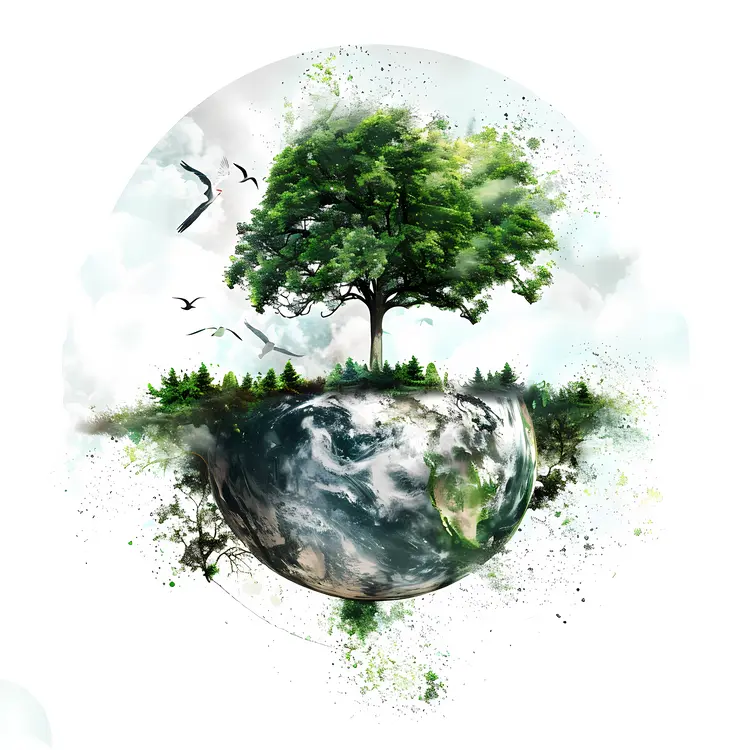 Tree on Earth with Birds