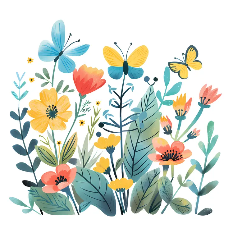 Colorful Flowers and Butterflies