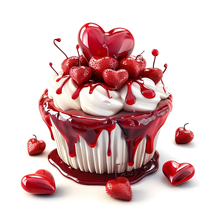 Heart Cupcake with Cherries