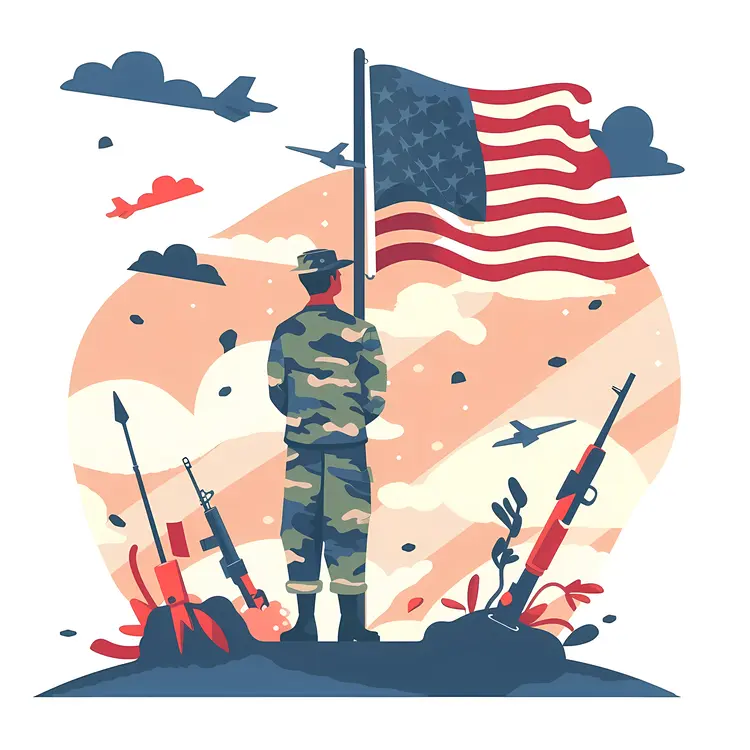 Soldier with American Flag Illustration