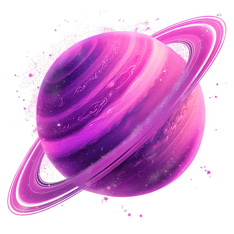 Purple Planet with Rings in Space