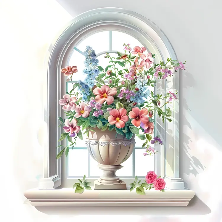 Elegant Flower Pot by Arched Window