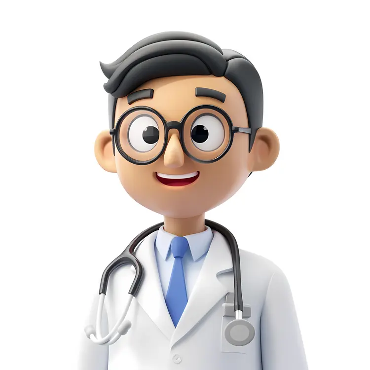 Smiling Cartoon Doctor with Glasses