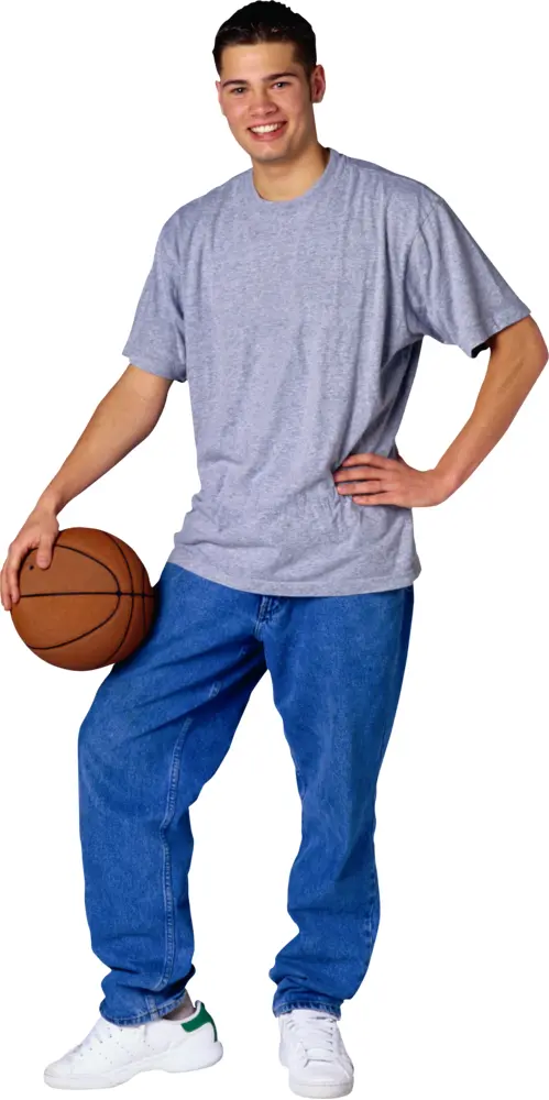 Man Holding Basketball in Casual Clothing