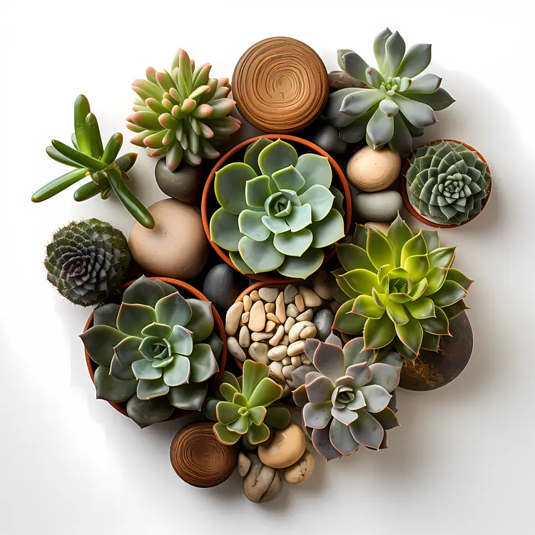 Succulent Arrangement with Pots and Stones