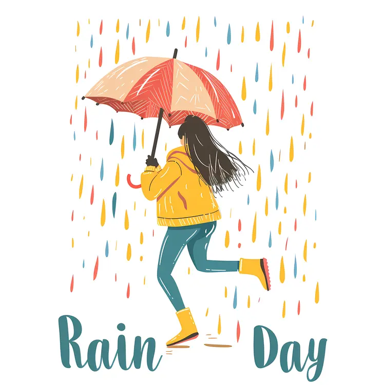 Rainy Day Running Girl Illustration