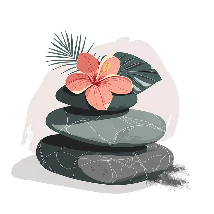 Zen Stacked Stones with Pink Flowers