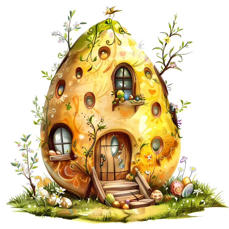 Small Cute Yellow Egg House with Vines