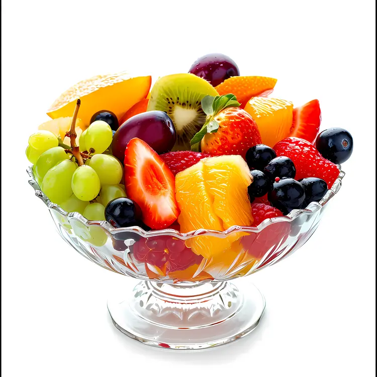 Fresh and Colorful Fruit Salad in a Glass Bowl