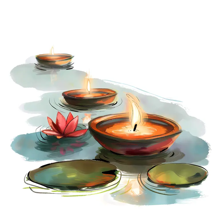 Floating Candles on Water with Lotus Flower