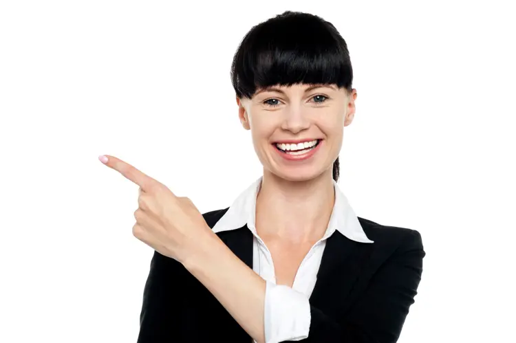 Smiling Woman Pointing to the Side