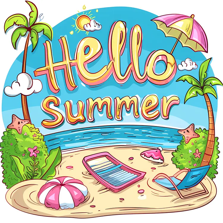 Hello Summer Beach Scene Illustration