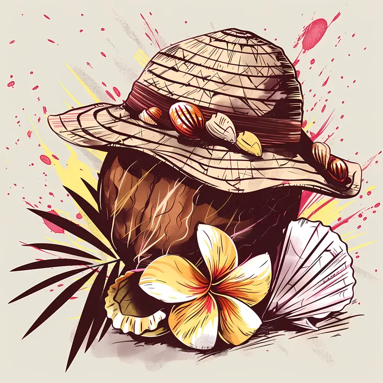 Coconut with Hat and Shells