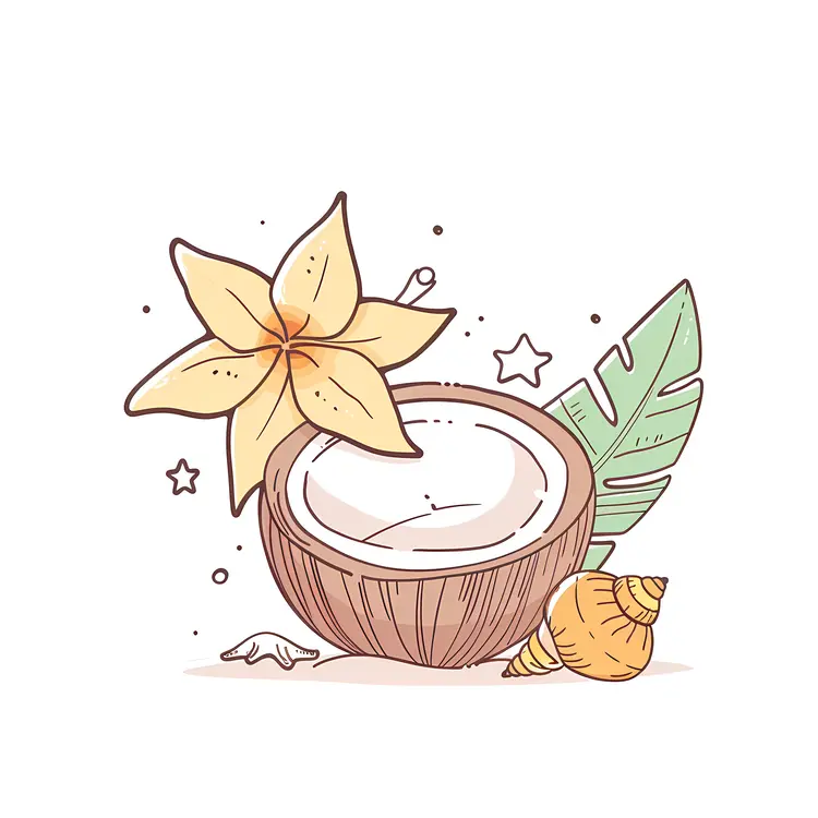 Cute Coconut and Flower Illustration